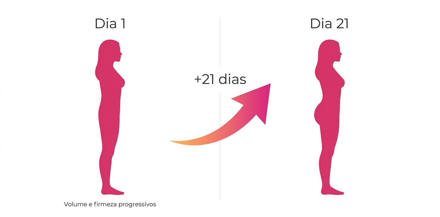 Transformação Dia 1 para Dia 21 — volume e firmeza progressivos